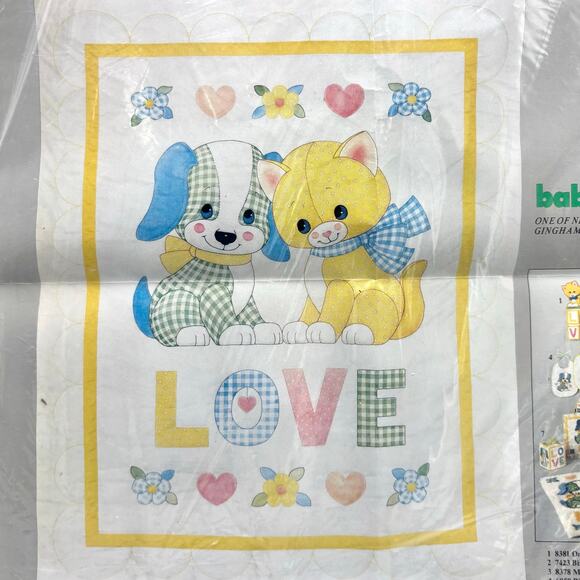 Quilted Baby Blanket Vintage Embroidery Kit Columbia Minerva Baby Love Cat Dog - Picture 3 of 6